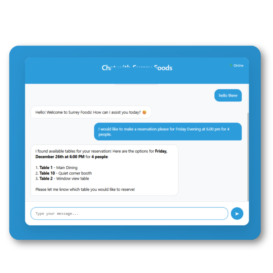 Live Table Reservation Chatbot